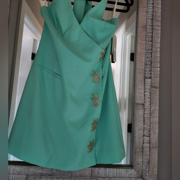 New The Wolf Gang Inka Mini Vest Dress In Aqua - Picture 7 of 9